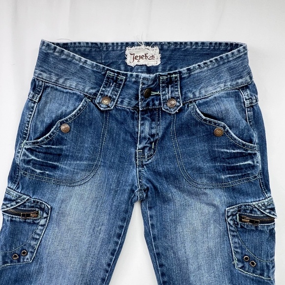 Jezebell Knee-Length Denim Shorts Sz 1 Y2k Punk Grunge 100% Cotton Metal Retro - Picture 2 of 15